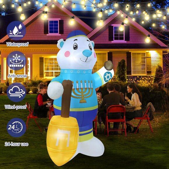 8FT Polar Bear Hanukkah Inflatable with LED Lights for Yard Lawn Patio Decor - Picture 2 of 7